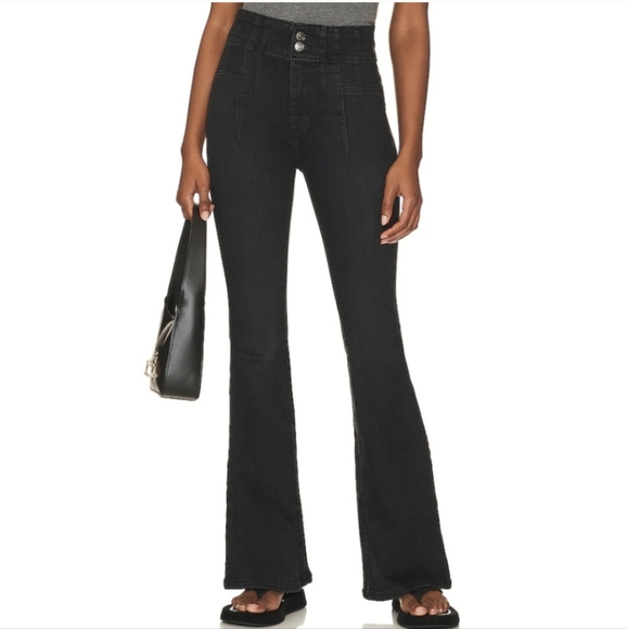 FREE PEOPLE Jayde Flare Jeans We The Free Wide Leg Bell Bottoms Washed Black 25 - Picture 7 of 13